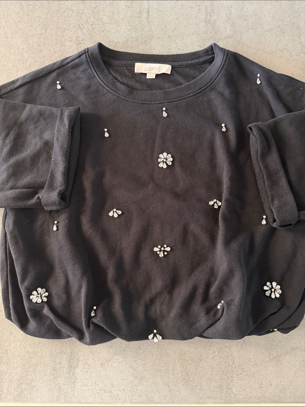 LOFT Bubble Hem Shortsleeve Embellished Sweatshirt
